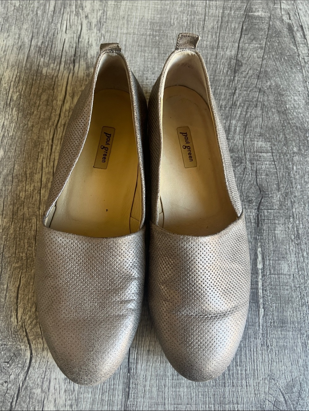 Paul Green Champagne Metallic Perforated Leather Ballet Flats Size UK 5 US 7.5